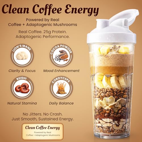Complete Performance Coffee Protein Shake Powder |1.9LB| 25g Grass-Fed Whey + 10g Collagen | 74mg Caffeine | Lion’s Mane, Reishi & Cordyceps | Energy, Focus & Wellness Support | No Sugar | 20 Servings
