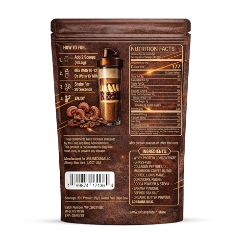 Complete Performance Coffee Protein Shake Powder |1.9LB| 25g Grass-Fed Whey + 10g Collagen | 74mg Caffeine | Lion’s Mane, Reishi & Cordyceps | Energy, Focus & Wellness Support | No Sugar | 20 Servings