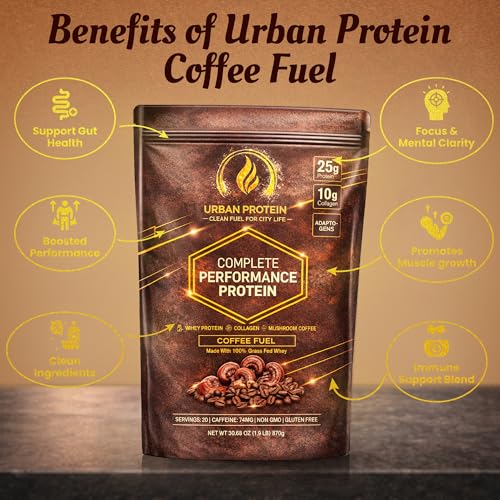 Complete Performance Coffee Protein Shake Powder |1.9LB| 25g Grass-Fed Whey + 10g Collagen | 74mg Caffeine | Lion’s Mane, Reishi & Cordyceps | Energy, Focus & Wellness Support | No Sugar | 20 Servings